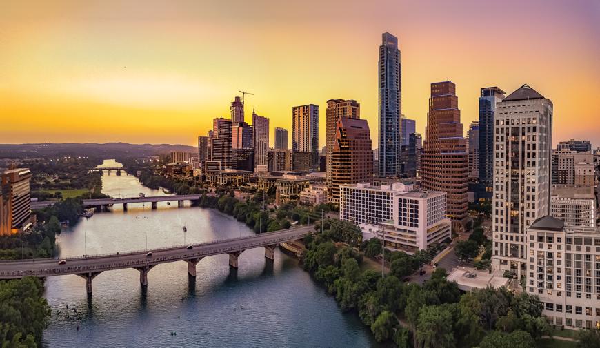 this image shows the austin skyline at dusk